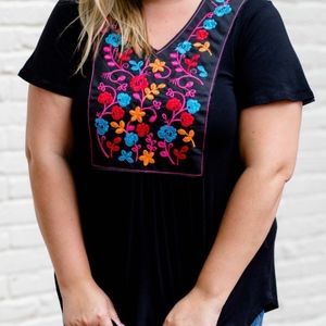 Black Vibrant Embroidered Top